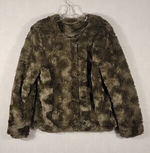 Paparazzi Olive Green Plush Faux Fur Swirl Texture Jacket Coat Small